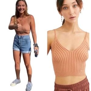 Free People Ribbed Knit Crop Top in Tan